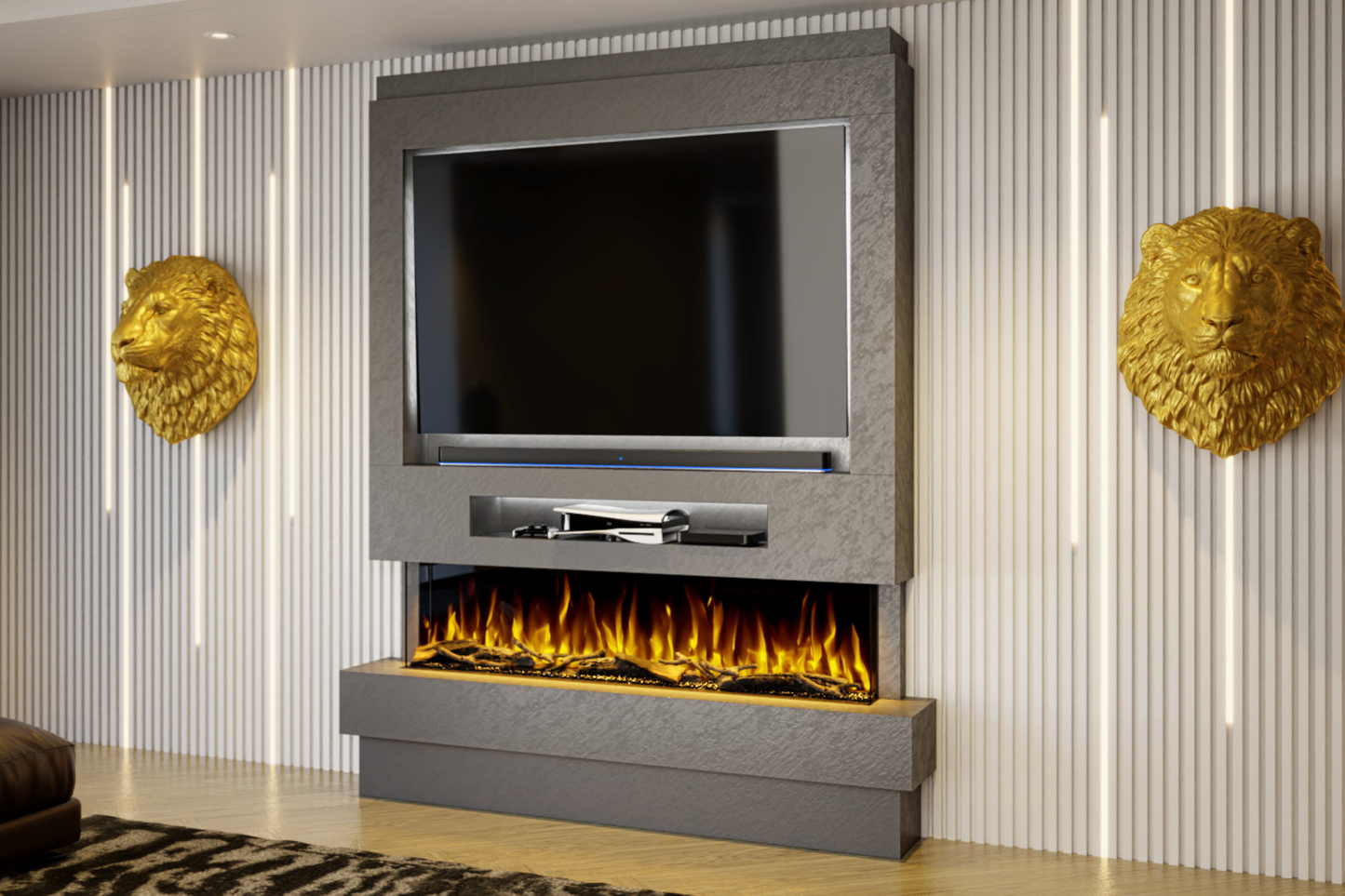 Evolution Fires Package 8 – Pre-Built Media Wall with Electric Fireplace