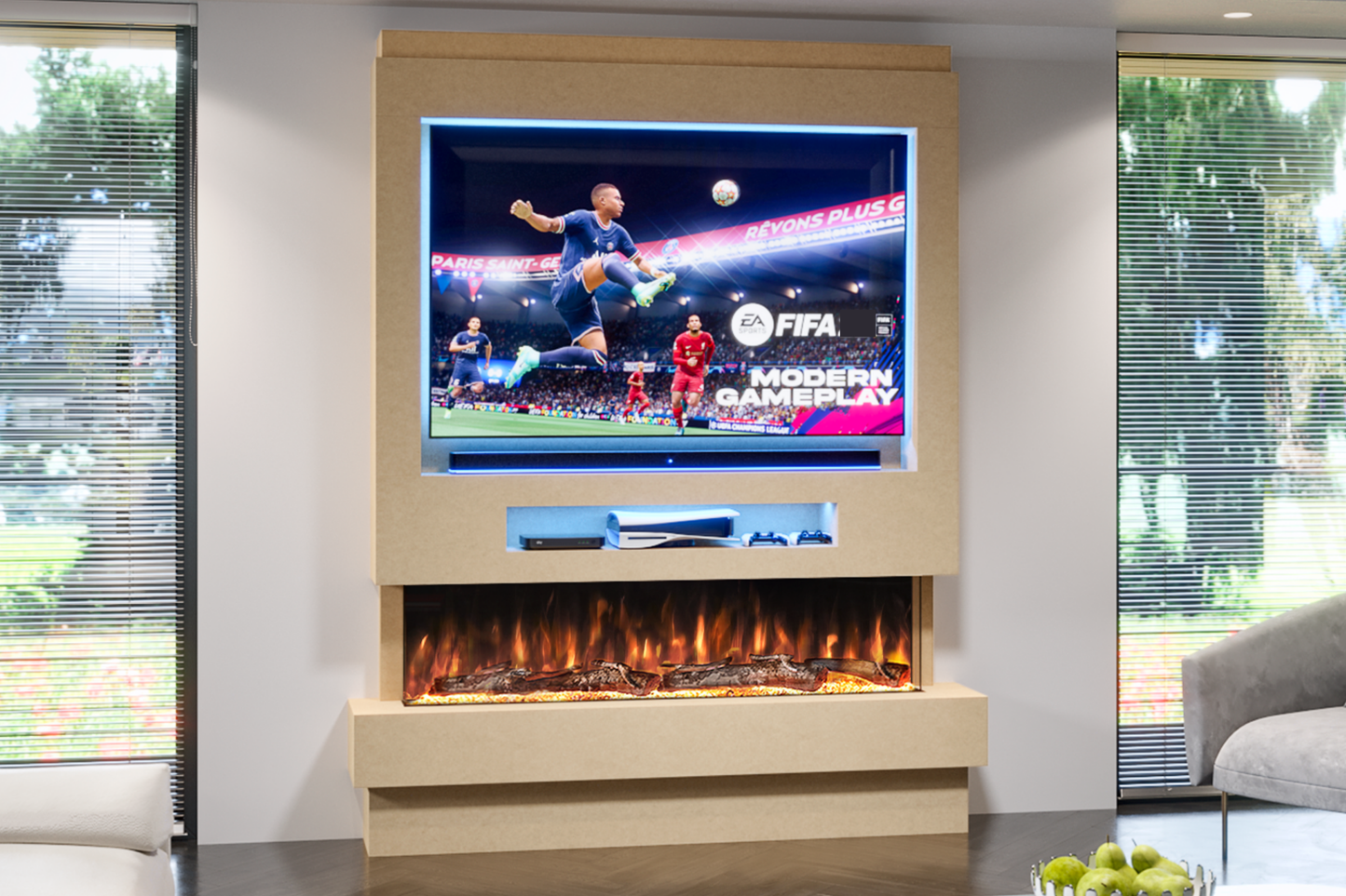 Evolution Fires Package 8 – Pre-Built Media Wall with Electric Fireplace