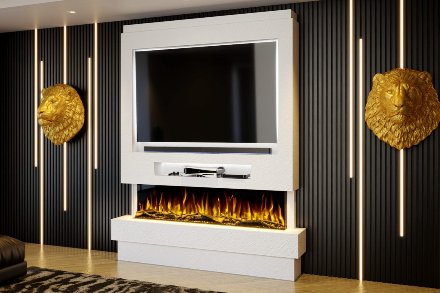 Evolution Fires Package 8 – Pre-Built Media Wall with Electric Fireplace
