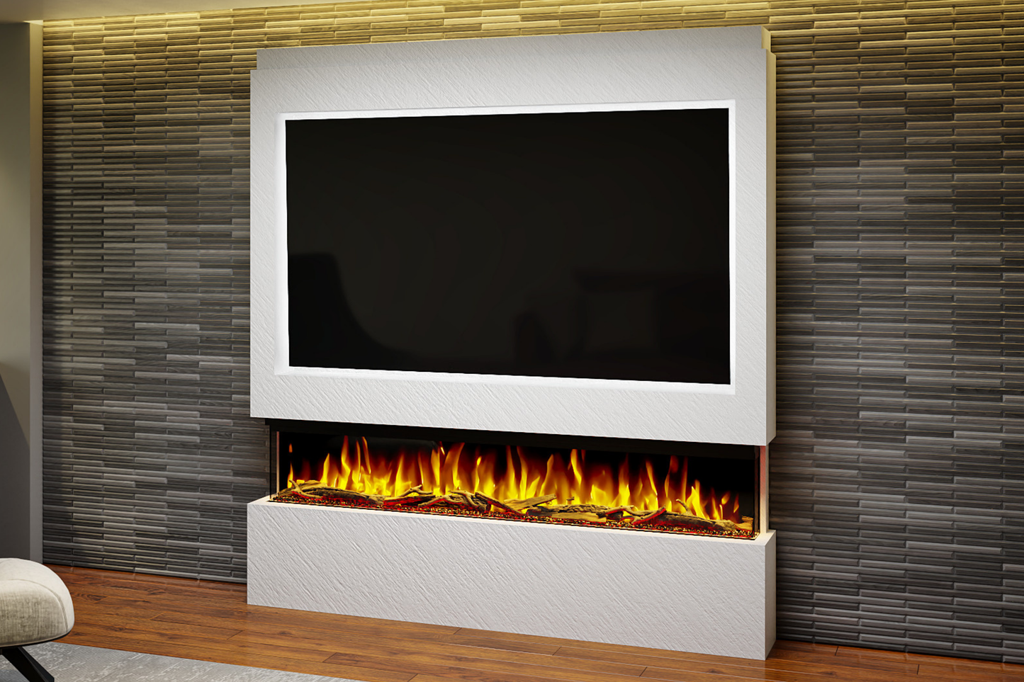Evolution Fires Package 9 – Pre-Built Media Wall with Electric Fireplace