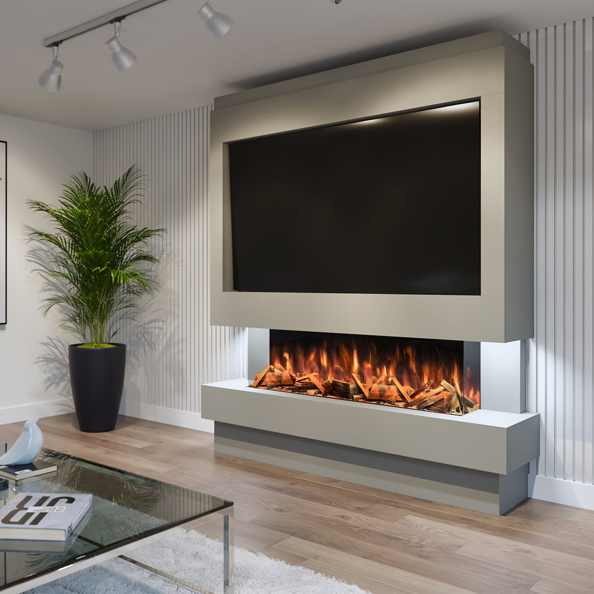 Pre-Built Media Wall with Electric Fireplace - Package 10 – Firefly ...