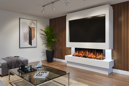 Pre-Built Media Wall With Electric Fire