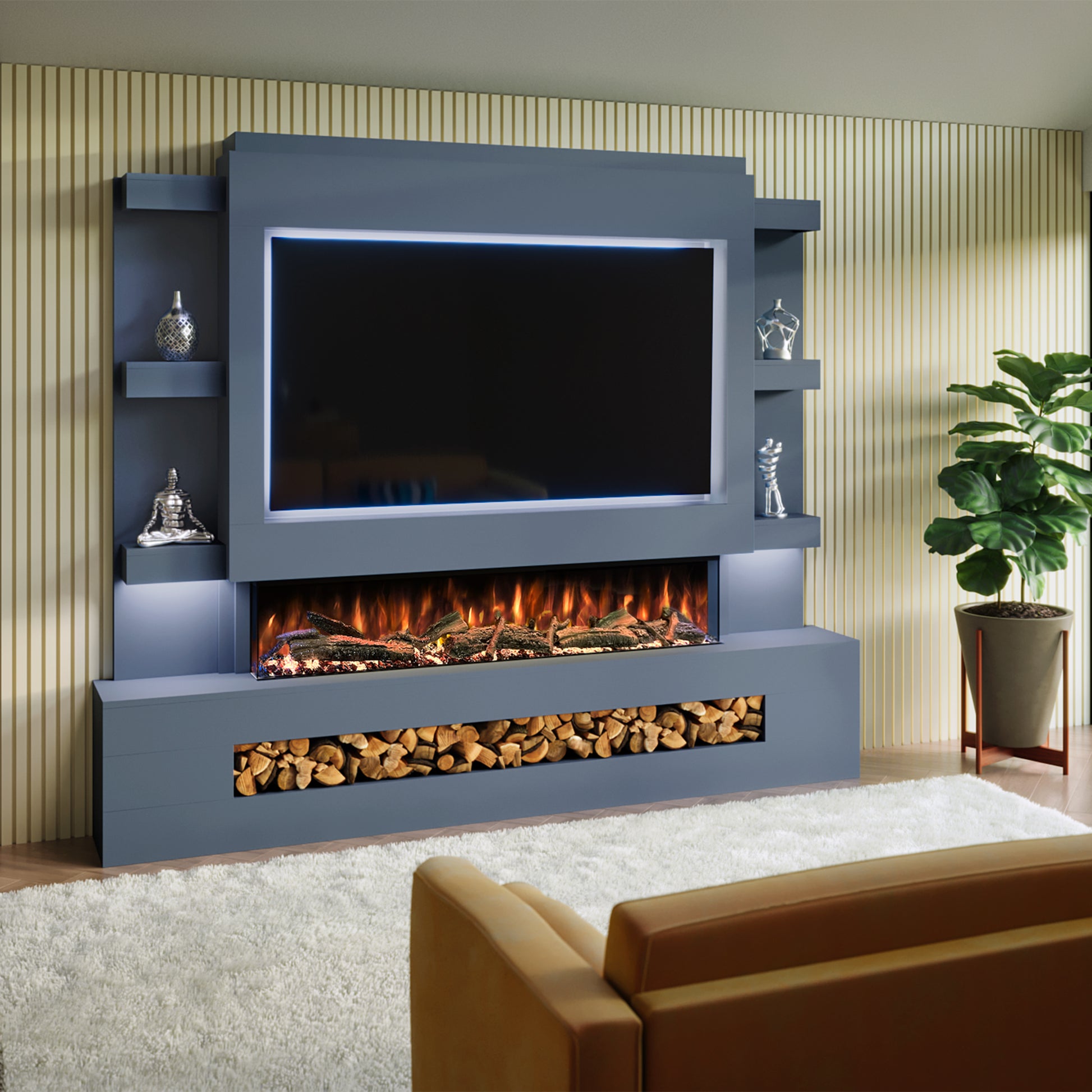 Evolution Fires Pre-built media wall with electric fireplace