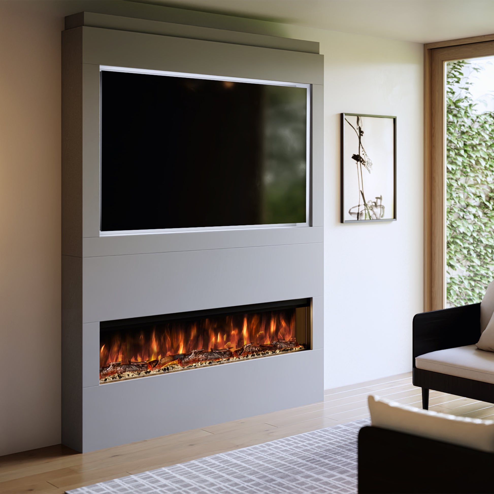 Evolution Fires Pre-built media wall with electric fireplace