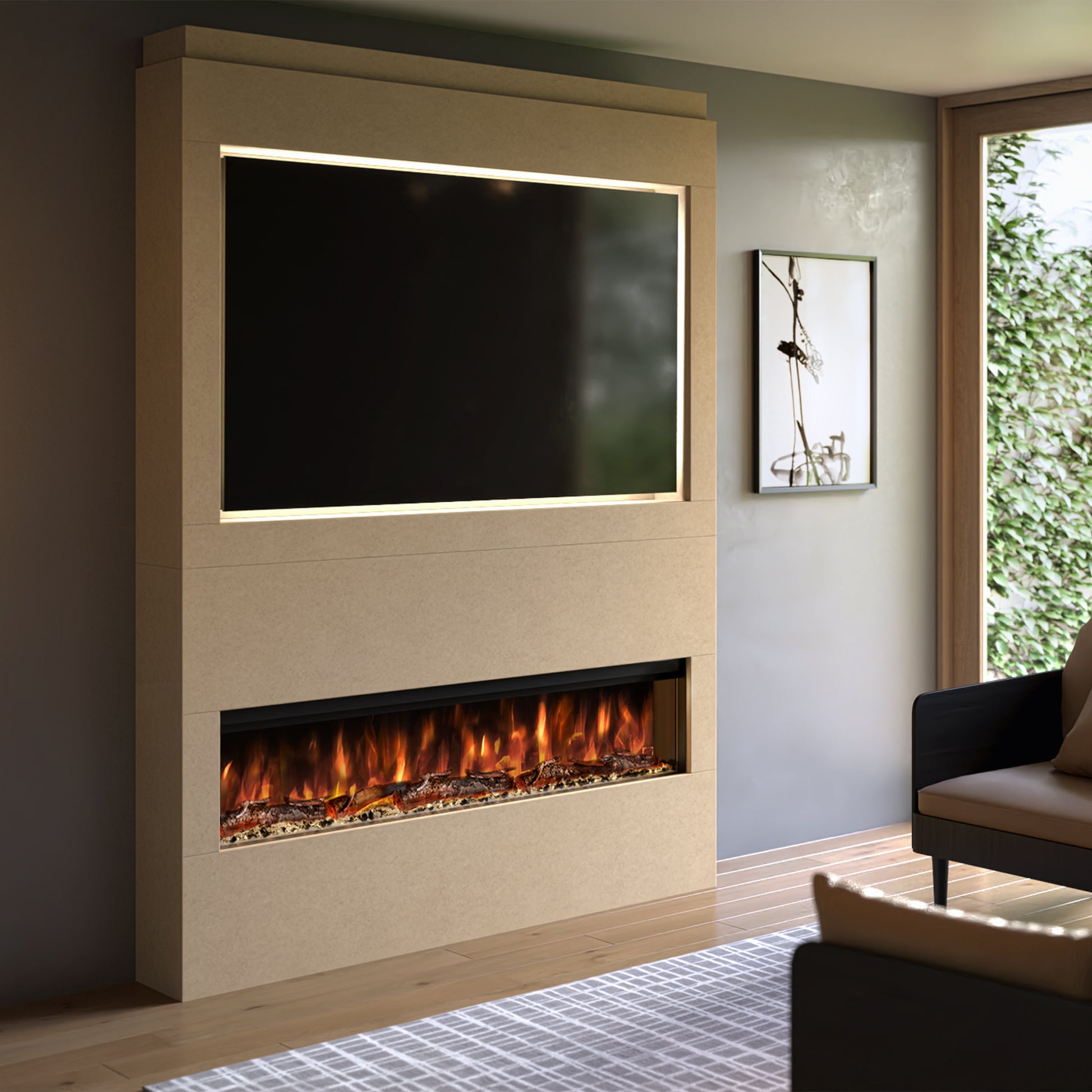 Evolution Fires Pre-built media wall with electric fireplace