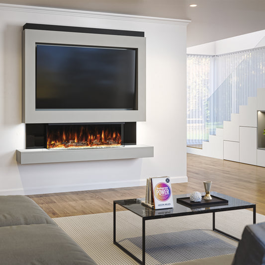 Evolution Fires Pre-built media wall with electric fireplace