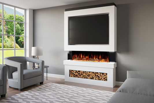 Pre-Built Media Wall With Electric Fire