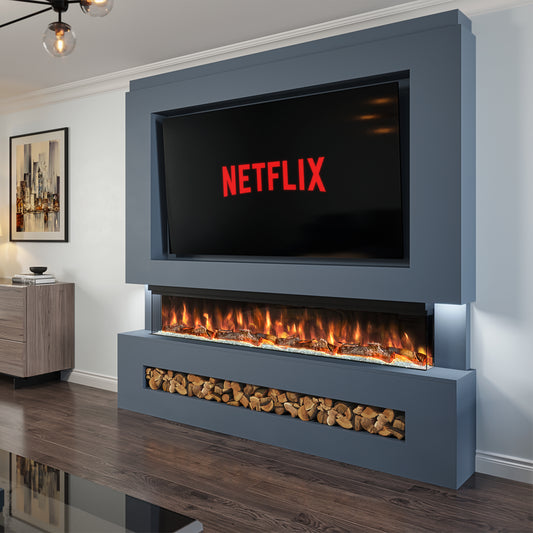 Evolution Fires Pre-built media wall with electric fireplace