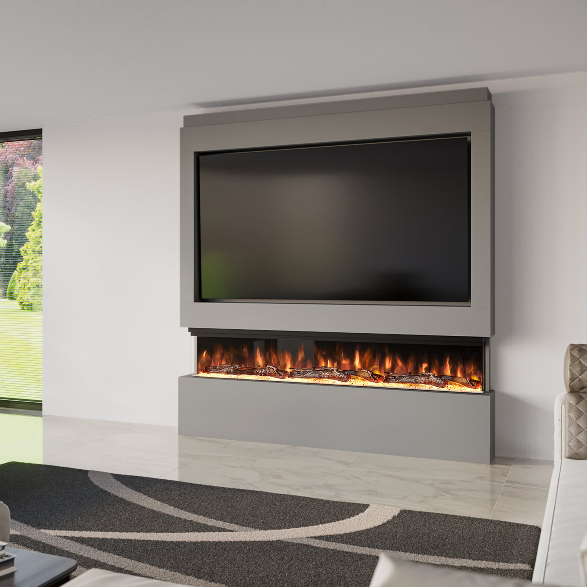 Evolution Fires Pre-built media wall with electric fireplace