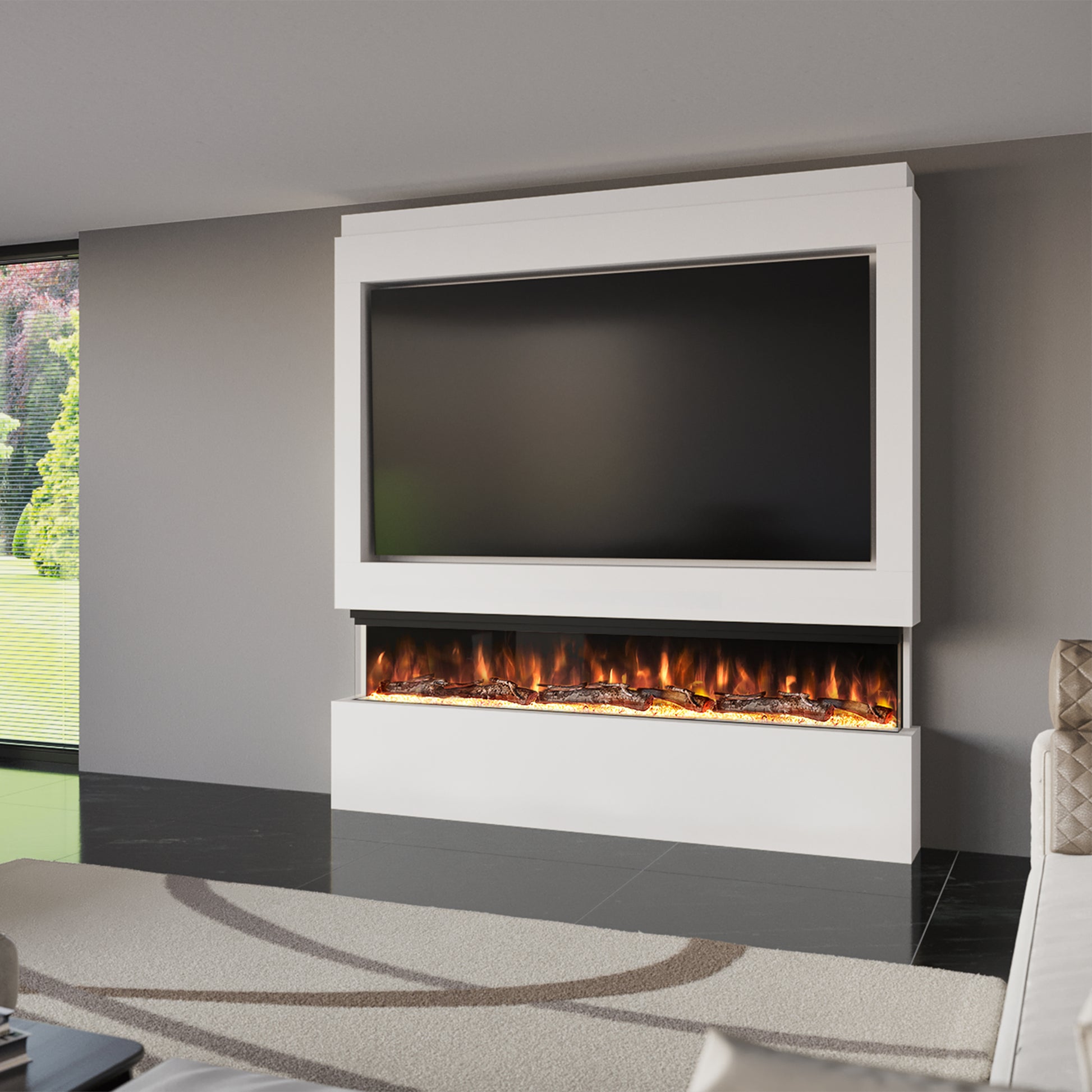 Evolution Fires Pre-built media wall with electric fireplace