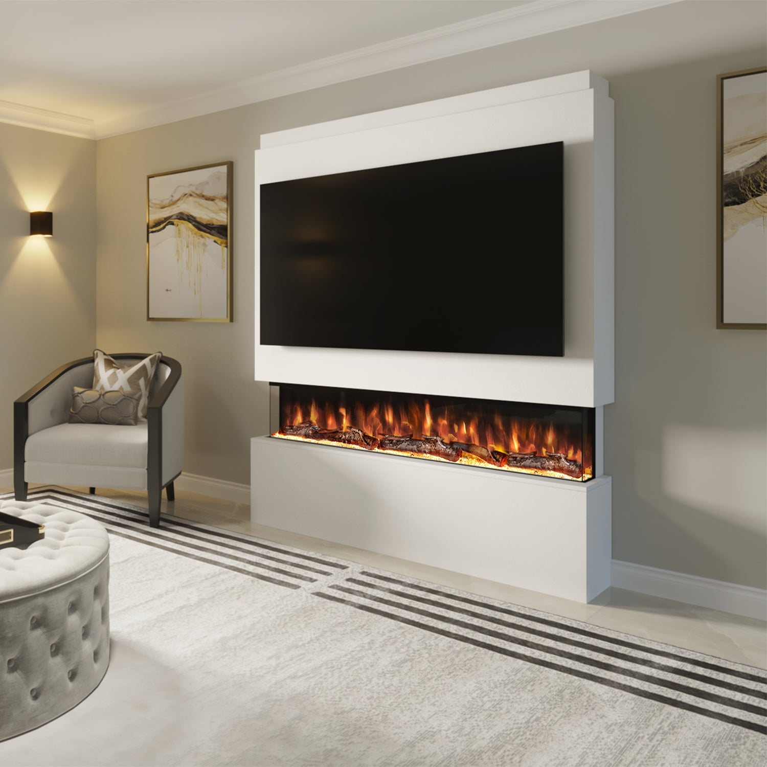 Evolution Fires Pre-built media wall with electric fireplace
