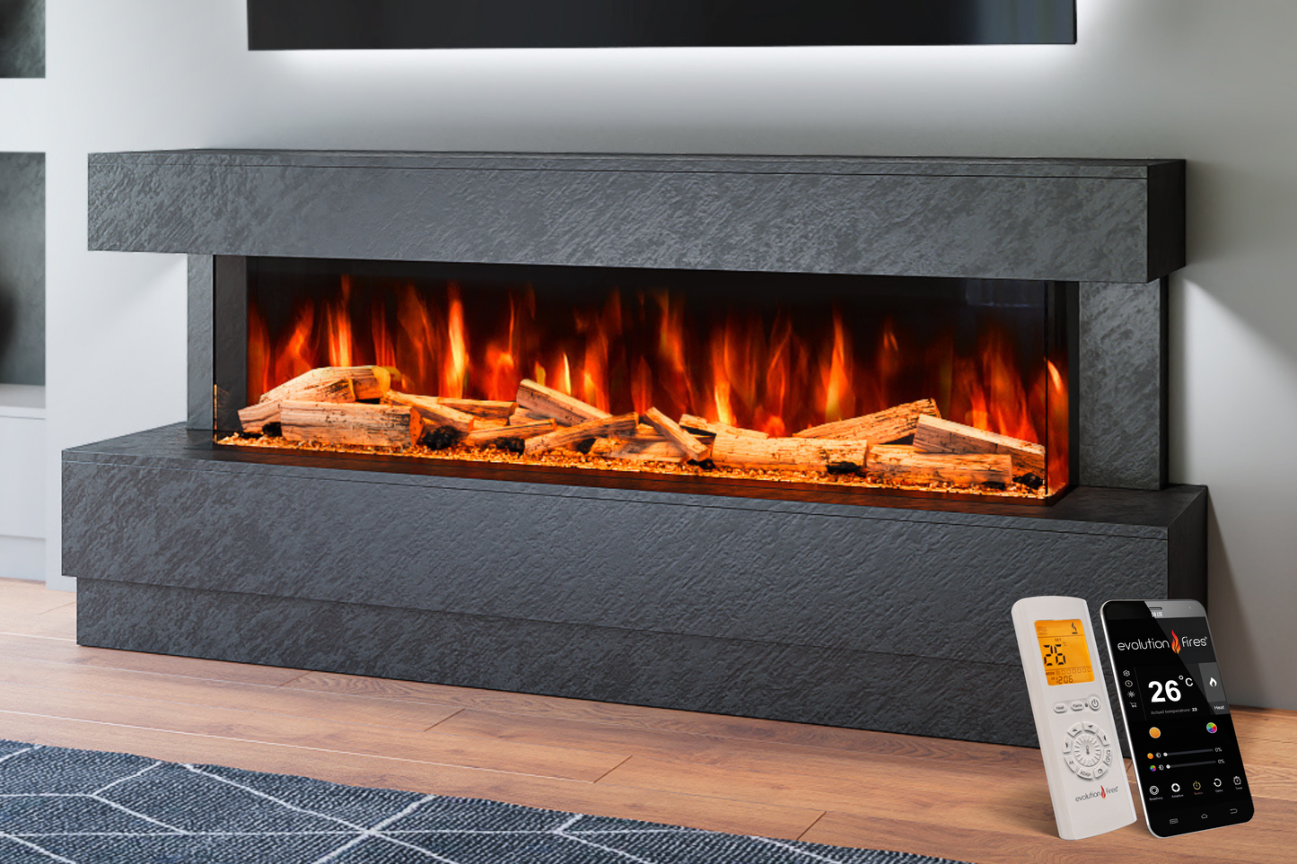 Evolution Fires - Raphael Electric Fireplace Suite  (Black Stone Effect)