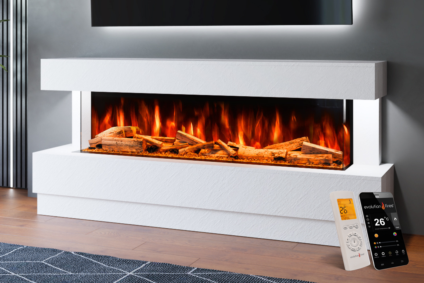 Evolution Fires Raphael Electric Fireplace Suite (White Stone Effect)