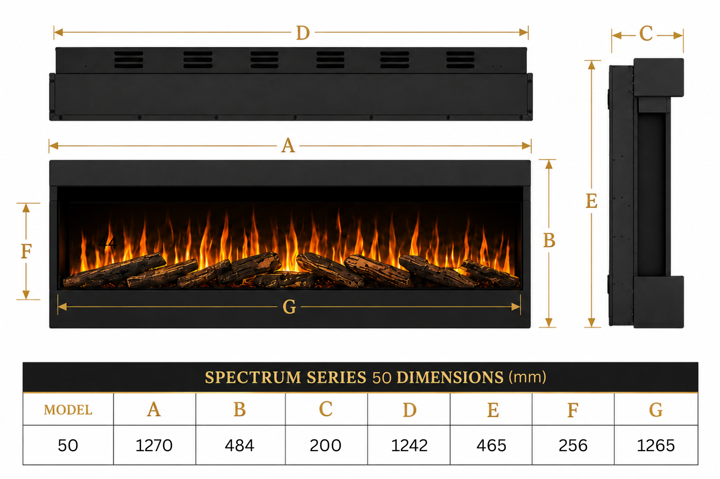 Evolution Fires Spectrum Slimline Series 50 Inch Media Wall Electric Fire