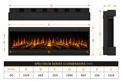 Evolution Fires Spectrum Slimline Series 60 Inch Media Wall Electric Fire