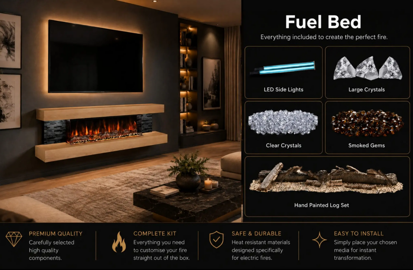 Evolution Fires - Landscape 96 Wall Mounted Electric Fireplace (grey tiles)