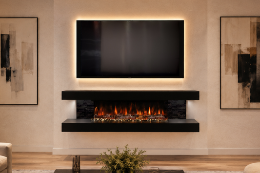 Evolution Fires - Vegas 72 - Wall-Mounted Electric Fireplace - Black - Black Stone Tiles