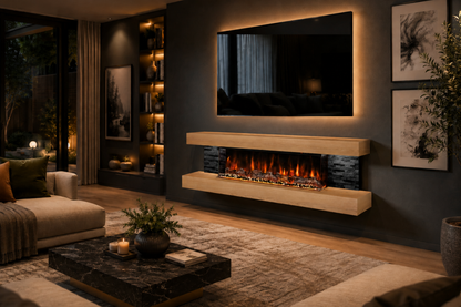 Evolution Fires - Vegas 72 - Wall-Mounted Electric Fireplace  (Oak, Black Stone)