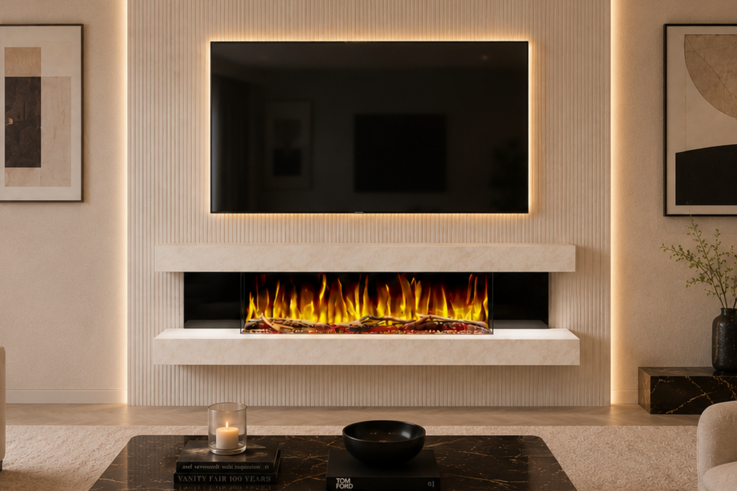 Evolution Fires - Vegas 72 - Wall-Mounted Electric Fireplace Pearl Textured