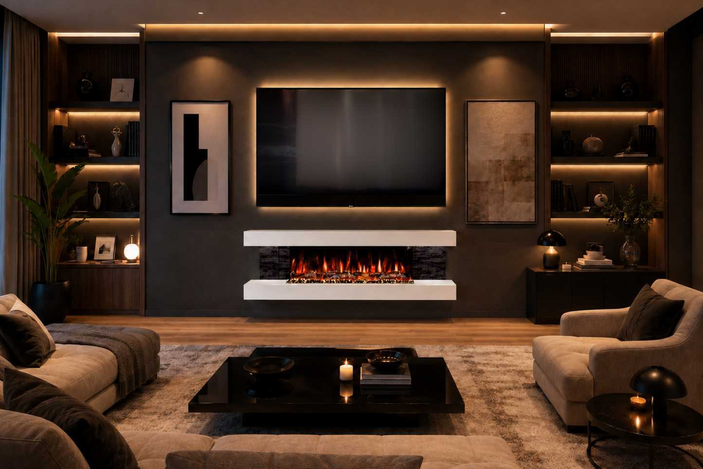 Evolution Fires - Vegas 72 - Wall-Mounted Electric Fireplace (Black Stone Tiles)