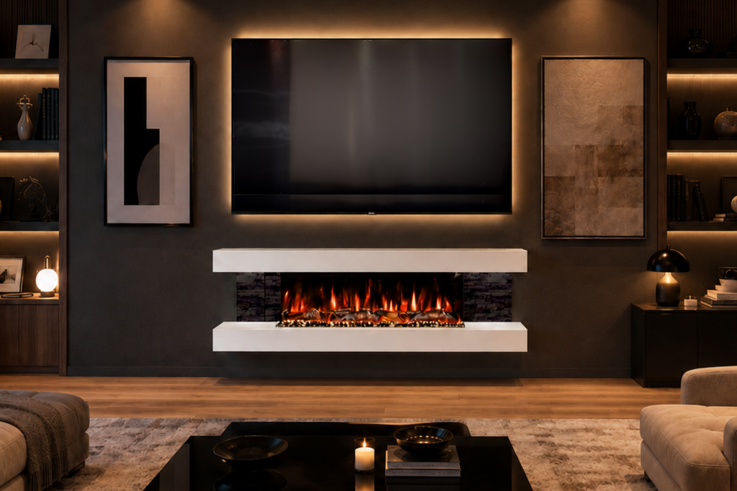 Evolution Fires - Vegas 72 - Wall-Mounted Electric Fireplace (Black Stone Tiles)