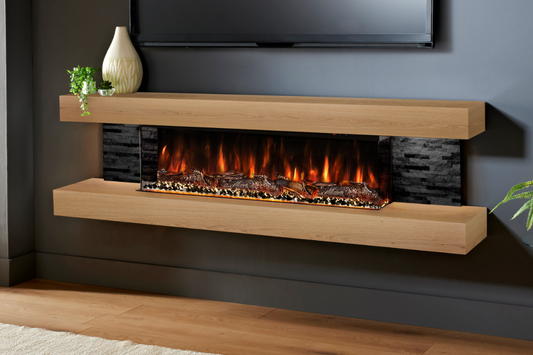 Evolution Fires - Vegas 72 - Wall-Mounted Electric Fireplace  (Oak, Black Stone)