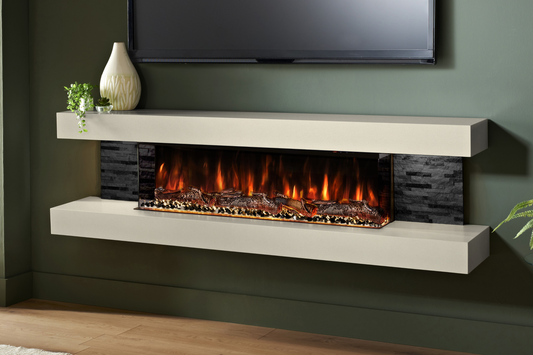 Evolution Fires - Vegas 72 - Wall-Mounted Electric Fireplace (Cream, Black Stone)