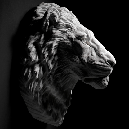 Extra Large 3D Wall Art Lion Sculpture (White Venetian Plaster)