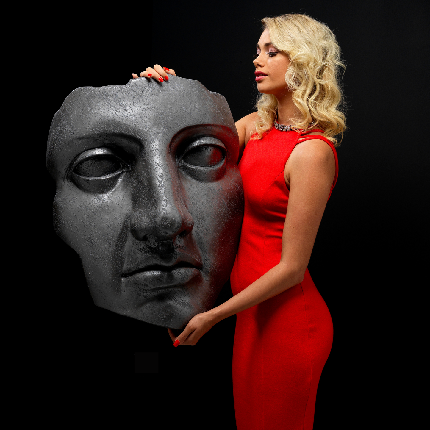 Extra Large 3D Wall Art Face Sculpture ( Platinum Venetian Plaster)