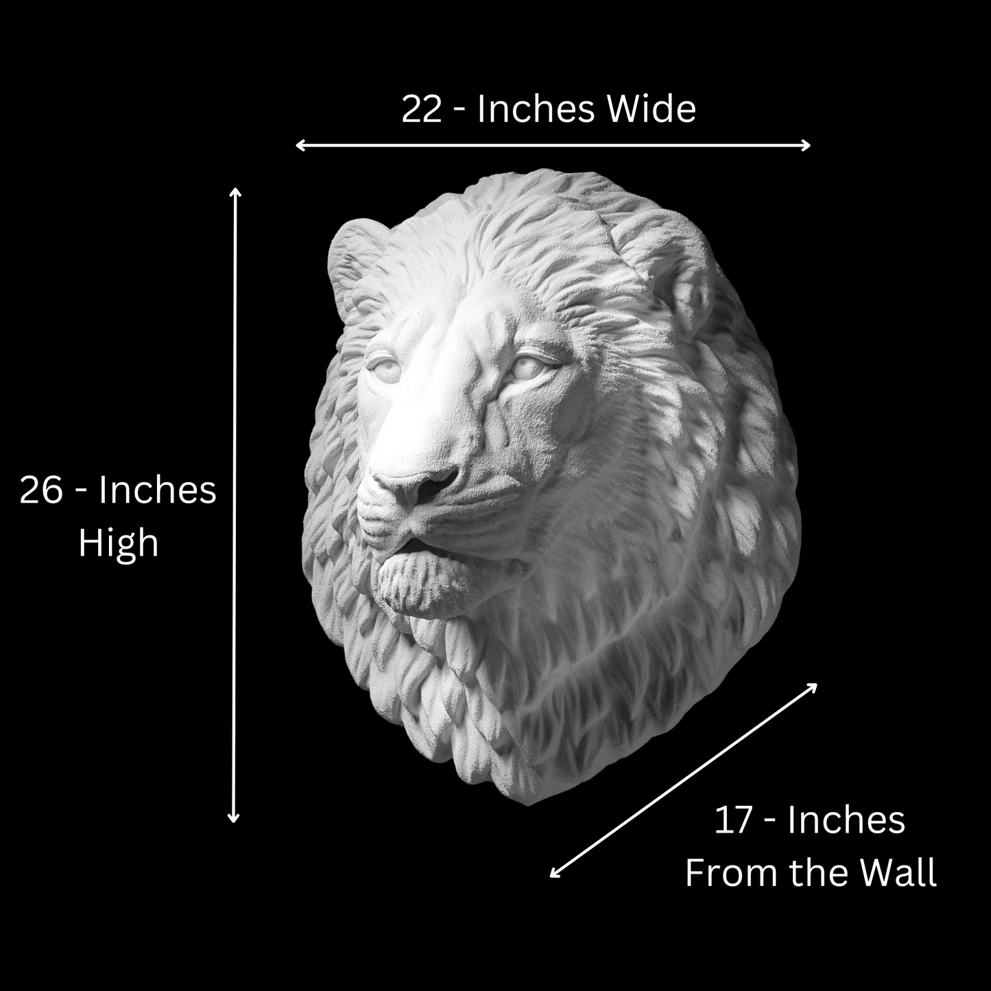 Extra Large 3D Wall Art Lion Sculpture (White Venetian Plaster)