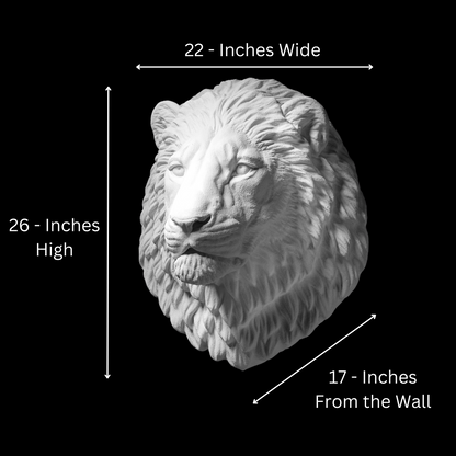 Extra Large 3D Wall Art Lion Sculpture (White Venetian Plaster)