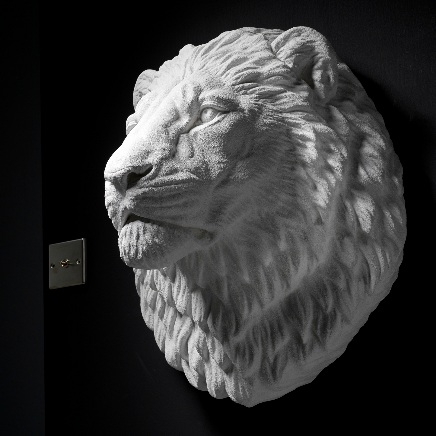 Extra Large 3D Wall Art Lion Sculpture (White Venetian Plaster)