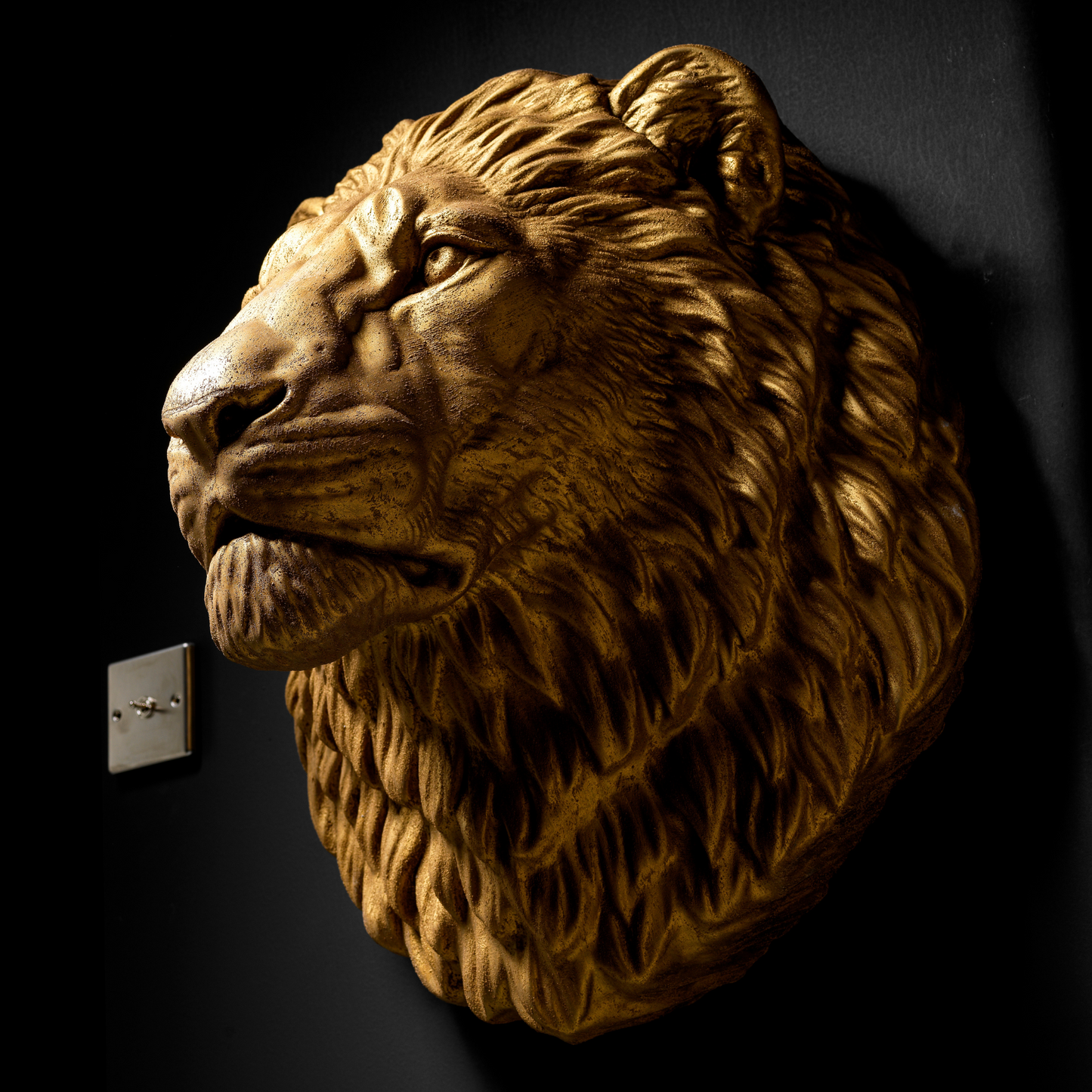 Extra Large 3D Wall Art Lion Sculpture (Gold Venetian Plaster)