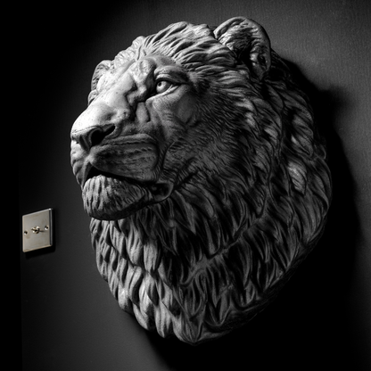 Extra Large 3D Wall Art Lion Sculpture (Platinum Venetian Plaster)