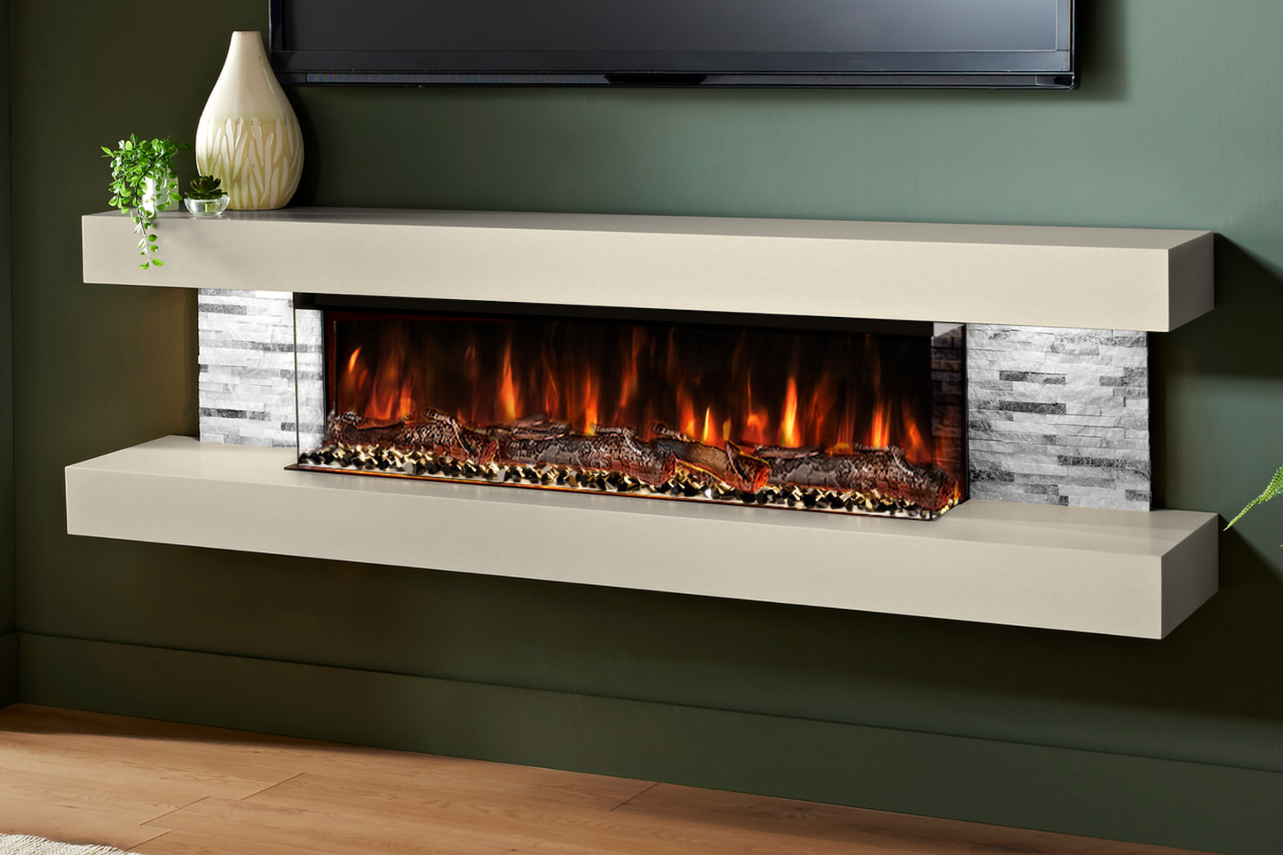 Vegas 72 - Wall-Mounted Electric Fireplace by Evolution Fires (Cream, Gray Stone)