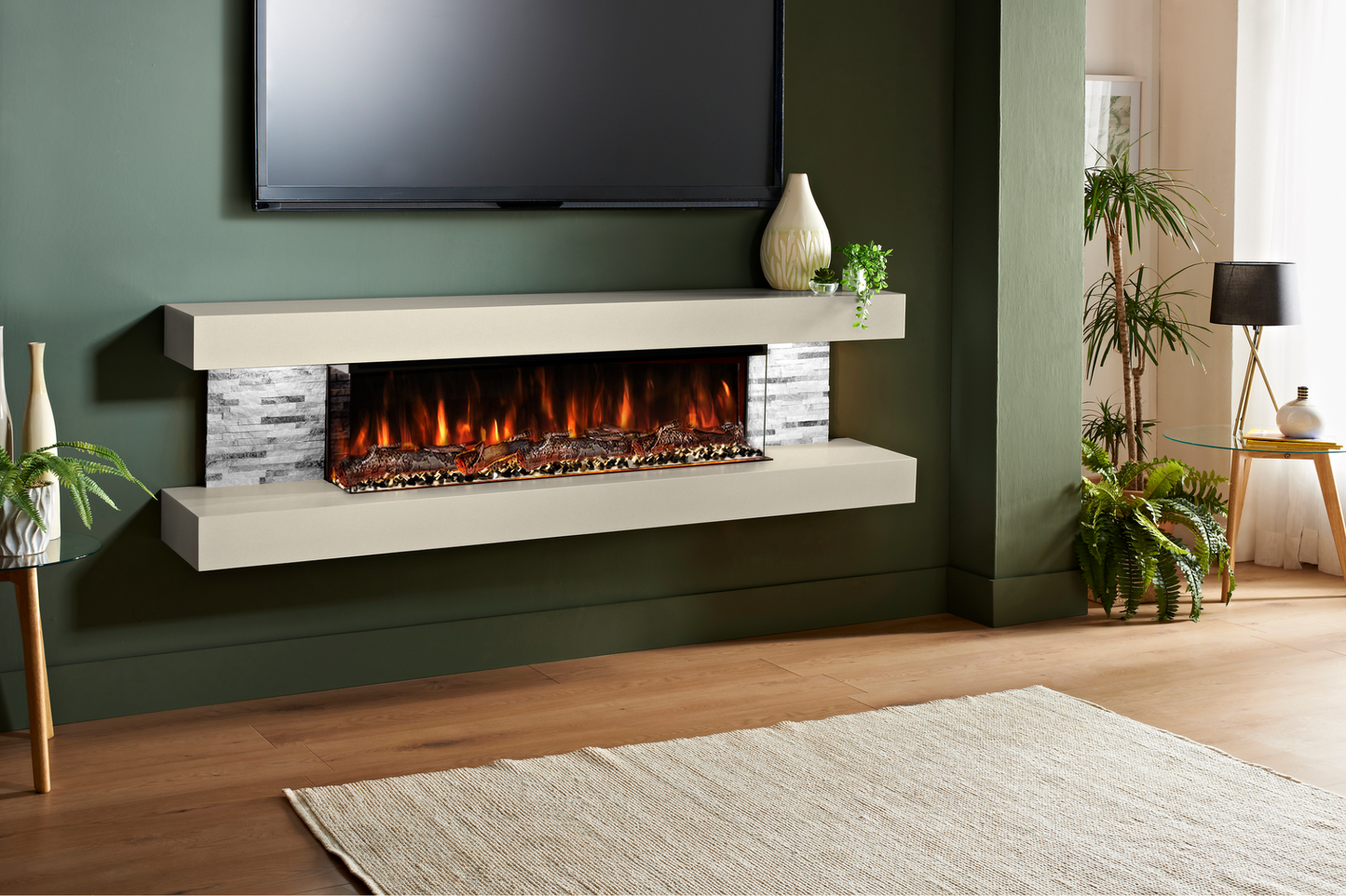 Vegas 72 - Wall-Mounted Electric Fireplace by Evolution Fires (Cream, Gray Stone)