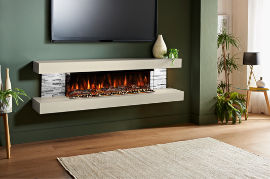 Evolution Fires - Vegas 72 - Wall-Mounted Electric Fireplace  (Cream, Gray Stone)