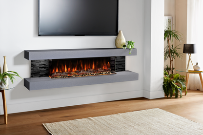 Vegas 72 - Wall-Mounted Electric Fireplace by Evolution Fires (Gray, Black Stone)