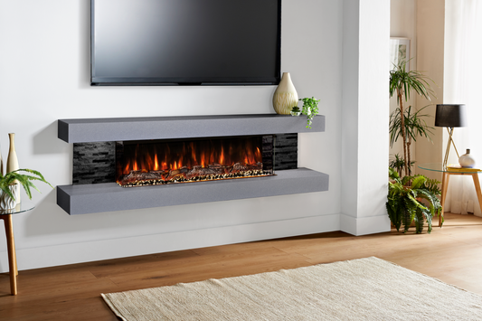 Evolution Fires - Vegas 72 - Wall-Mounted Electric Fireplace  (Gray, Black Stone)