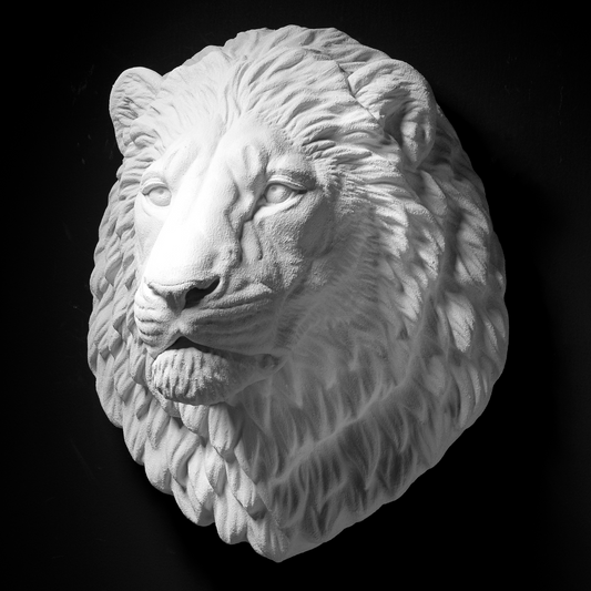 Extra Large 3D Wall Art Lion Sculpture (White Venetian Plaster)