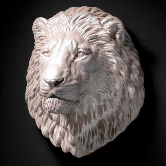 Extra Large 3D Wall Art Lion Sculpture (Pearl Venetian Plaster)