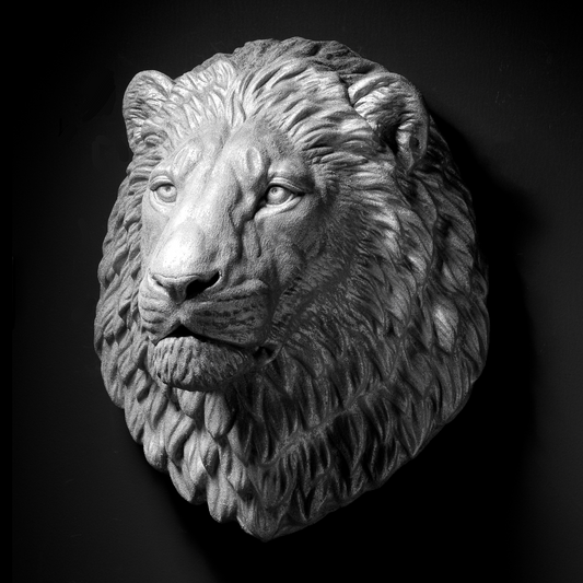 Extra Large 3D Wall Art Lion Sculpture (Silver Venetian Plaster)