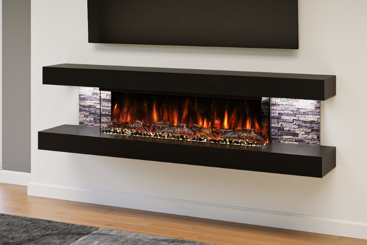 Vegas 72 - Wall-Mounted Electric Fire (Black, Grey Stone)